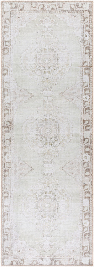 Livabliss Rainier Medallion Flatweave Area Rug Antique Pewter Polyester for Living Room Light Sage, Cre 2'7" x 7'10" PNWRN2300-27710