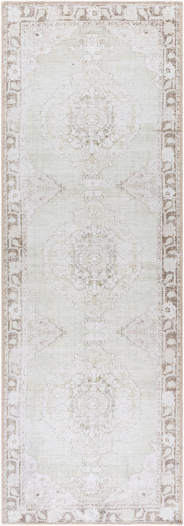 Livabliss Rainier Medallion Flatweave Area Rug Antique Pewter Polyester for Living Room Light Sage, Cre 2'7" x 7'10" PNWRN2300-27710