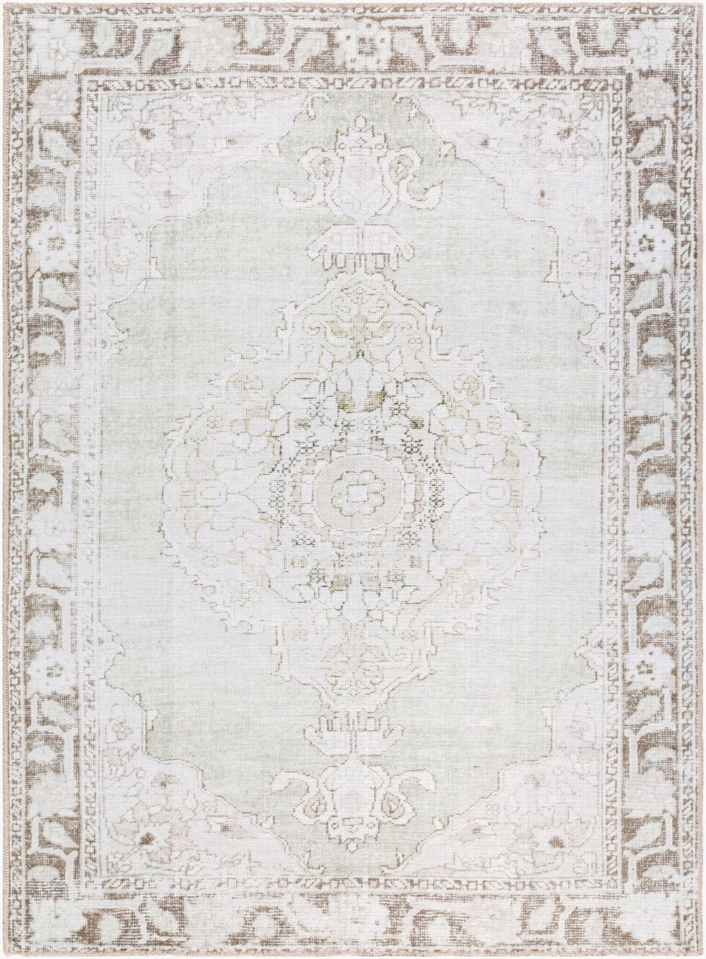 Livabliss Rainier Medallion Flatweave Area Rug Antique Pewter Polyester for Living Room Light Sage, Cre 7'10" x 10'2" PNWRN2300-710102