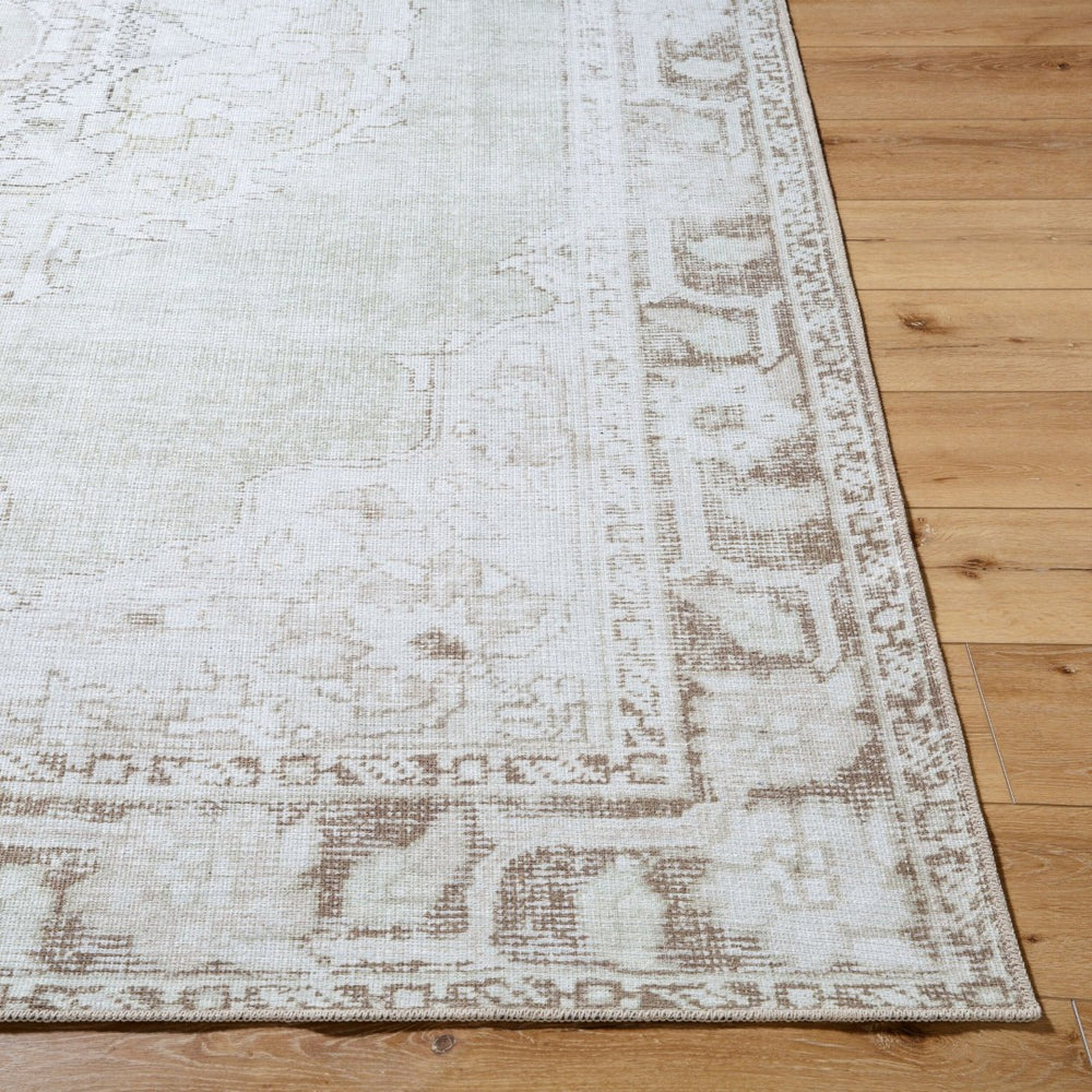 Livabliss Rainier Medallion Flatweave Area Rug Antique Pewter Polyester for Living Room Light Sage, Cre 7'10" x 10'2" PNWRN2300-710102