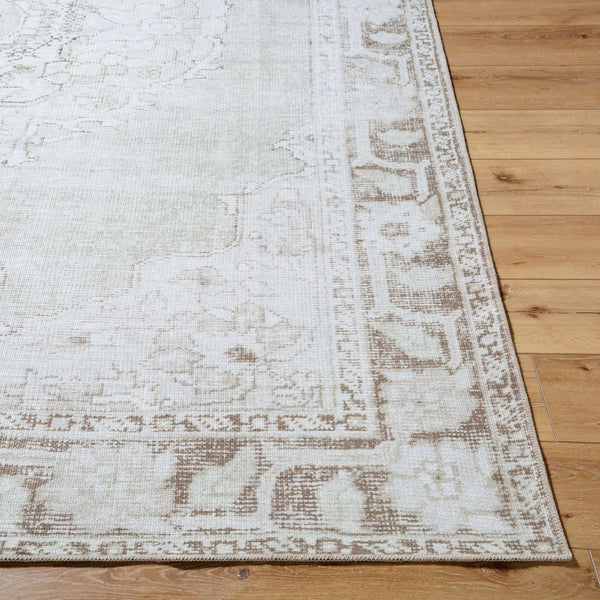Livabliss Rainier Medallion Flatweave Area Rug Antique Pewter Polyester for Living Room Light Sage, Cre 8'10" x 12' PNWRN2300-81012