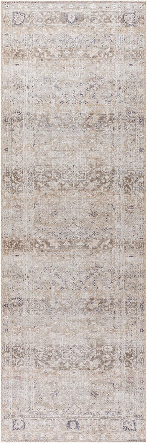 Livabliss Rainier Flatweave Polyester Area Rug Antique Distressed Turkish Traditional Pattern Neutral Tones Olive, Brown 2'7" x 10' PNWRN2302-2710