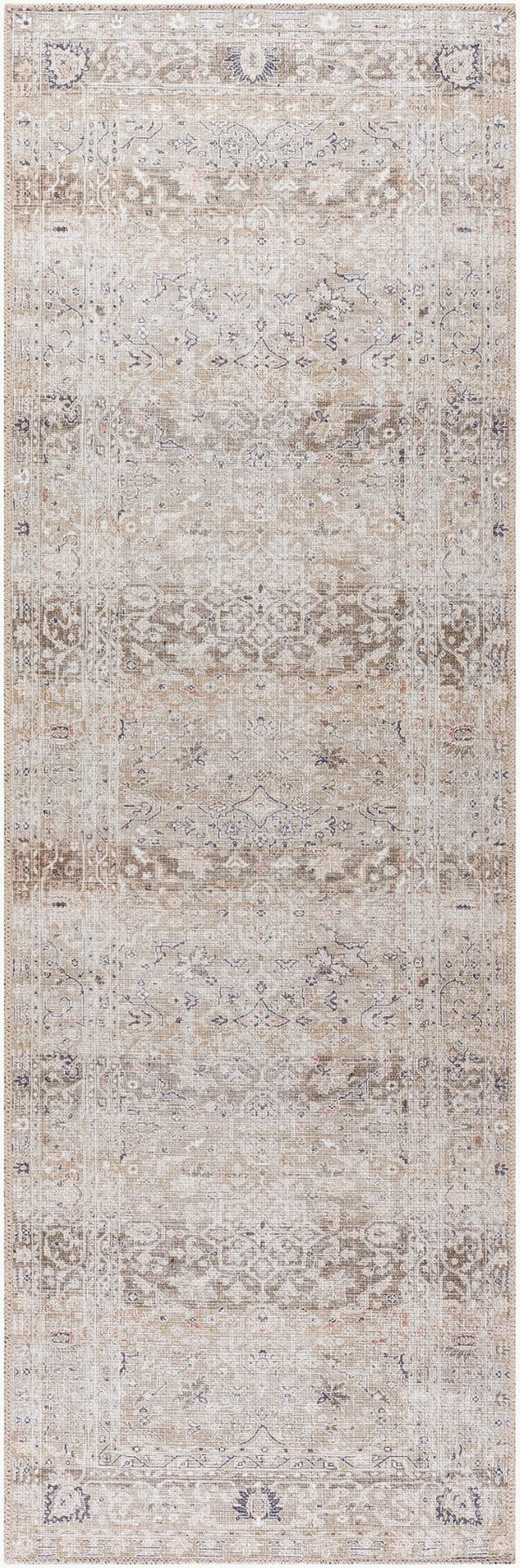 Livabliss Rainier Flatweave Polyester Area Rug Antique Distressed Turkish Traditional Pattern Neutral Tones Olive, Brown 2'7" x 10' PNWRN2302-2710