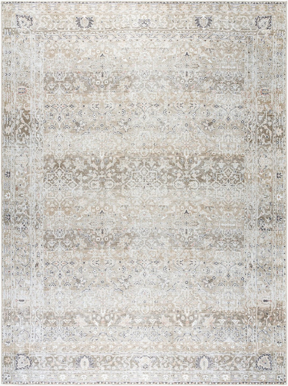 Livabliss Rainier Flatweave Polyester Area Rug Antique Distressed Turkish Traditional Pattern Neutral Tones Olive, Brown 8'10" x 12' PNWRN2302-81012