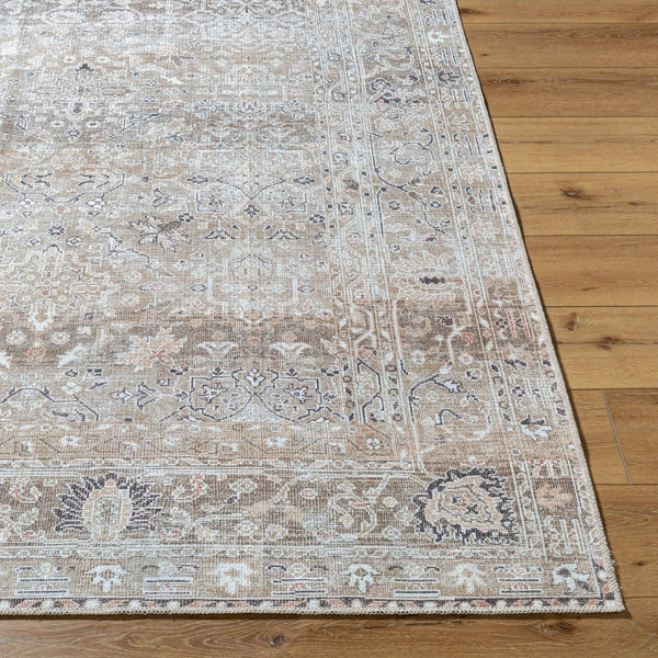 Livabliss Rainier Flatweave Polyester Area Rug Antique Distressed Turkish Traditional Pattern Neutral Tones Olive, Brown 2'7" x 10' PNWRN2302-2710