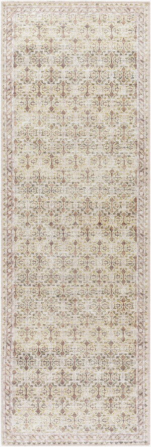 Livabliss Rainier Flatweave Polyester Area Rug Vintage Geometric Pattern for Living and Dining Rooms Olive, Light Br 2'7" x 7'10" PNWRN2305-27710
