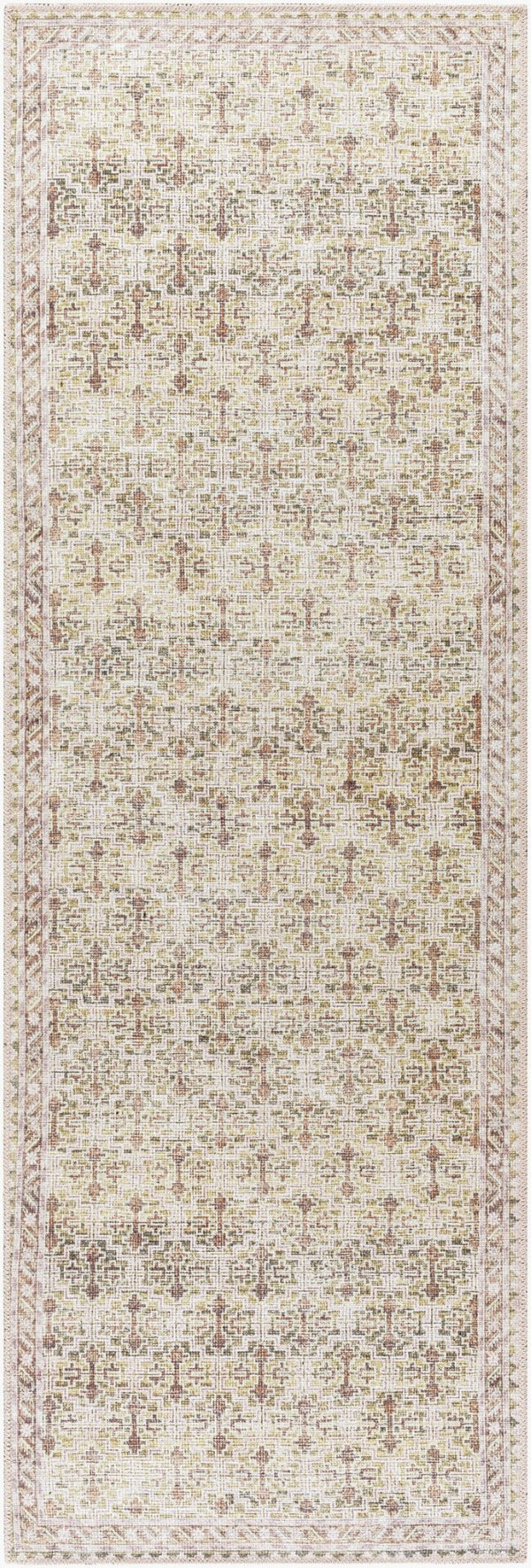 Livabliss Rainier Flatweave Polyester Area Rug Vintage Geometric Pattern for Living and Dining Rooms Olive, Light Br 2'7" x 7'10" PNWRN2305-27710