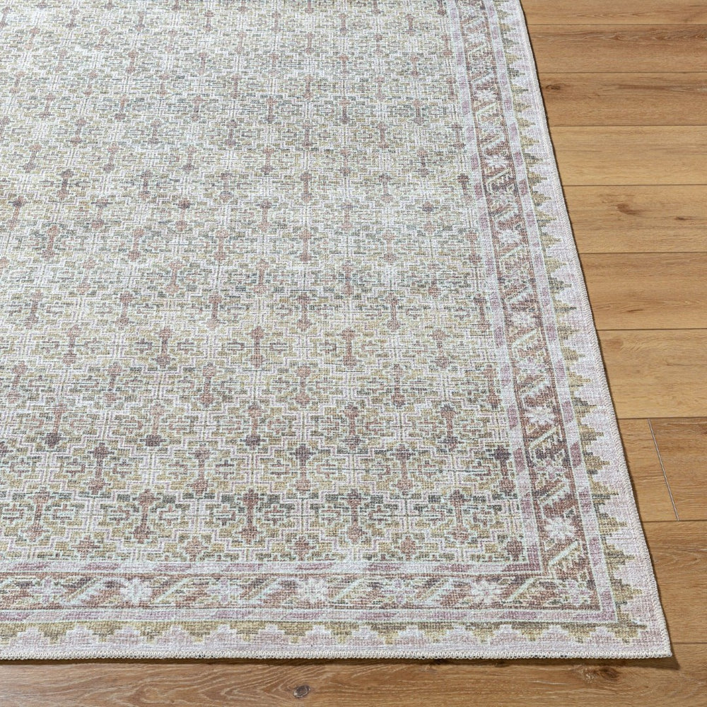 Livabliss Rainier Flatweave Polyester Area Rug Vintage Geometric Pattern for Living and Dining Rooms Olive, Light Br 10' x 14' PNWRN2305-1014