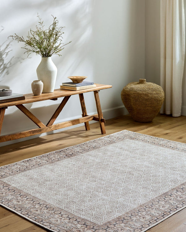 Livabliss Rainier Machine Woven Polyester Area Rug Cottage Style Low Pile for Living Dining Rooms Cream, Tan 2'7" x 7'10" PNWRN2309-27710