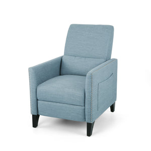 English Elm Christopher Knight Home® - PUSH Light Blue Fabric Push-Back Recliner with Nailhead Accents, Birch Wood Legs, Comfortable Relaxing Seat 65532.00LBLU