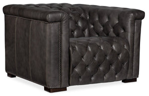 Hooker Furniture Savion Grandier Power Recliner In Giovanni Taupe Leather With Tufted Back, Nailhead Trim, Power Headrest Dark Gray SS434-P1-096