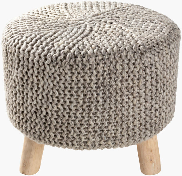 Surya Prado Stylish 17"H X 18"W X 18"D Knitted Ottoman – Modern Design For Sophisticated Home Decor Upholstery, Gray Wool,Polyester,Cotton,Wood,Polyurethane Foam,Dacron Pod-001