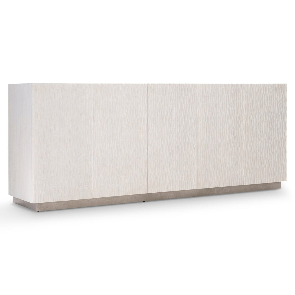 Bernhardt Bernhardt Solaria Entertainment Credenza – 80" Rustic Modern Media Console With Wave-Textured Doors, Cable Management, Nickel Base 310880