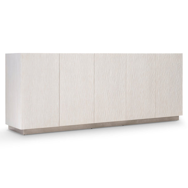 Bernhardt Bernhardt Solaria Entertainment Credenza – 80" Rustic Modern Media Console With Wave-Textured Doors, Cable Management, Nickel Base 310880