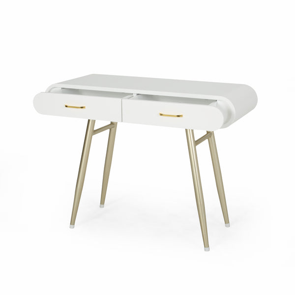 English Elm Christopher Knight Home® - ACCENT White Glam Vanity Table with Gold Legs, 2 Drawers, Faux Wood Top, Modern Chic 39.5"W PMID 64633.00