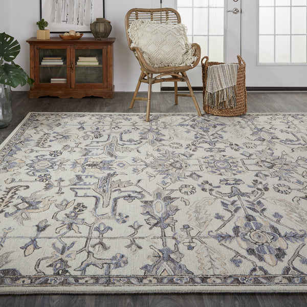 Feizy Rugs Fallon Hand-tufted Wool Rug - Rustic Floral Design In Placid Blues And Calming Creams For Cozy Homes Ivory,Gray Wool Fln8838fivygryc00