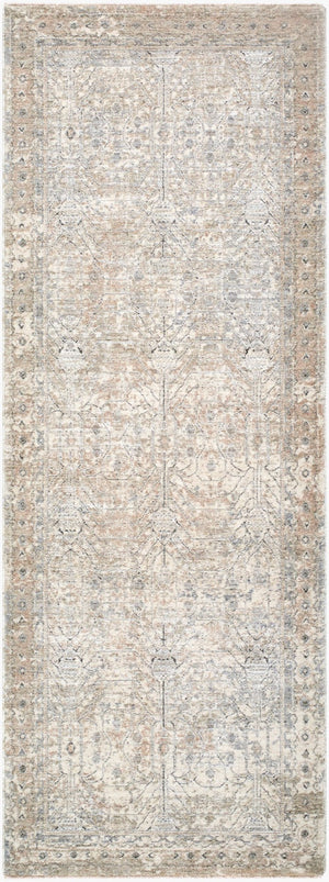 Livabliss Poetry Collection Medallion Area Rug Turkish Machine Woven Polyester with Fringe Accent Cream, Light Sl 2'7" x 10' POI2302-2710