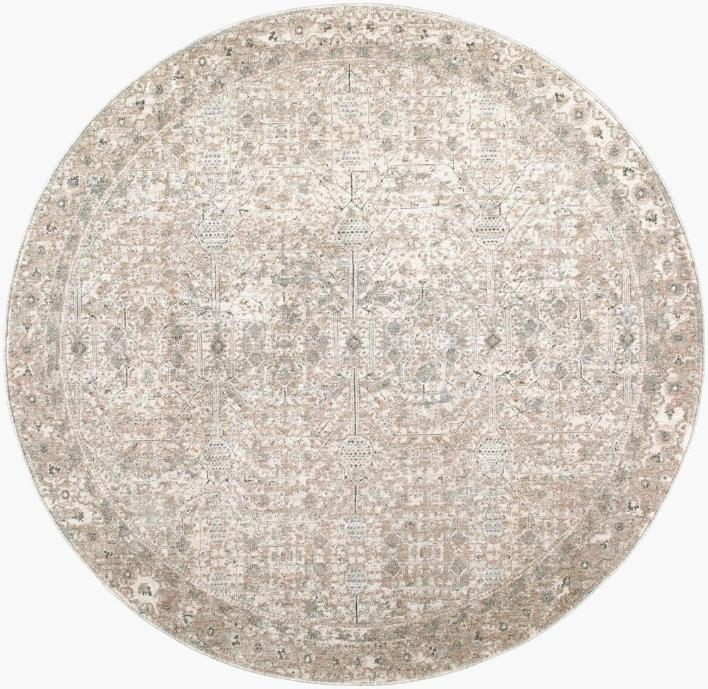 Livabliss Poetry Collection Medallion Area Rug Turkish Machine Woven Polyester with Fringe Accent Cream, Light Sl 6'7" x 6'7" POI2302-67RD