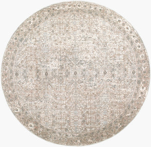 Livabliss Poetry Collection Medallion Area Rug Turkish Machine Woven Polyester with Fringe Accent Cream, Light Sl 6'7" x 6'7" POI2302-67RD