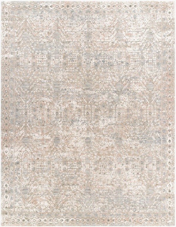 Livabliss Poetry Collection Medallion Area Rug Turkish Machine Woven Polyester with Fringe Accent Cream, Light Sl 7'10" x 10'2" POI2302-710102