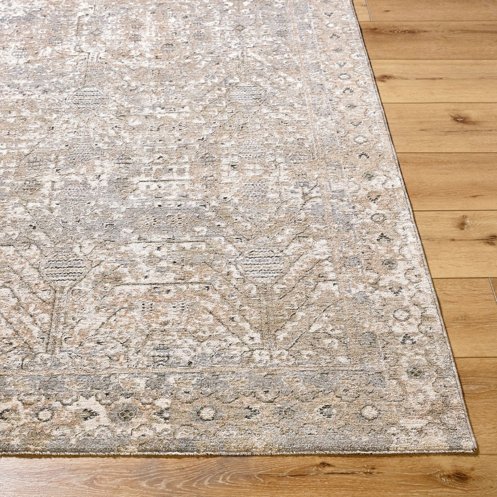 Livabliss Poetry Collection Medallion Area Rug Turkish Machine Woven Polyester with Fringe Accent Cream, Light Sl 6'7" x 6'7" POI2302-67RD