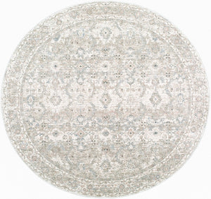 Livabliss Poetry Machine Woven Polyester Area Rug Ornate Traditional Pattern with Soft Fringe Border Light Slate, Cr 5'3" x 5'3" POI2304-53RD
