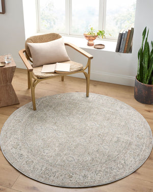 Livabliss Poetry Medallion Area Rug with Fringe Border for Formal Dining and Living Rooms Cream, Slate 2'7" x 10' POI2307-2710