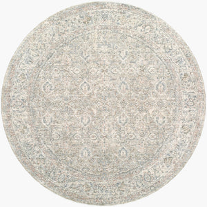 Livabliss Poetry Medallion Area Rug with Fringe Border for Formal Dining and Living Rooms Cream, Slate 7'10" x 7'10" POI2307-710RD