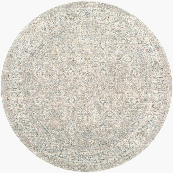 Livabliss Poetry Medallion Area Rug with Fringe Border for Formal Dining and Living Rooms Cream, Slate 7'10" x 7'10" POI2307-710RD