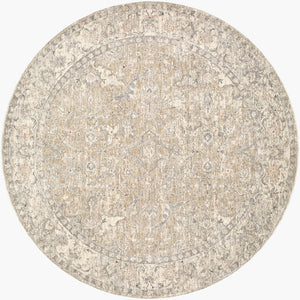 Livabliss Poetry Traditional Fringe Area Rug Machine Woven Polyester for Living and Dining Rooms Cream, Slate 7'10" x 7'10" POI2308-710RD
