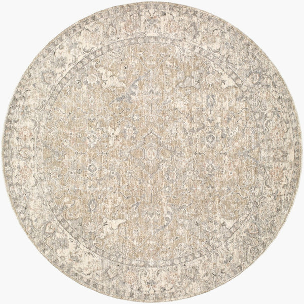 Livabliss Poetry Traditional Fringe Area Rug Machine Woven Polyester for Living and Dining Rooms Cream, Slate 7'10" x 7'10" POI2308-710RD