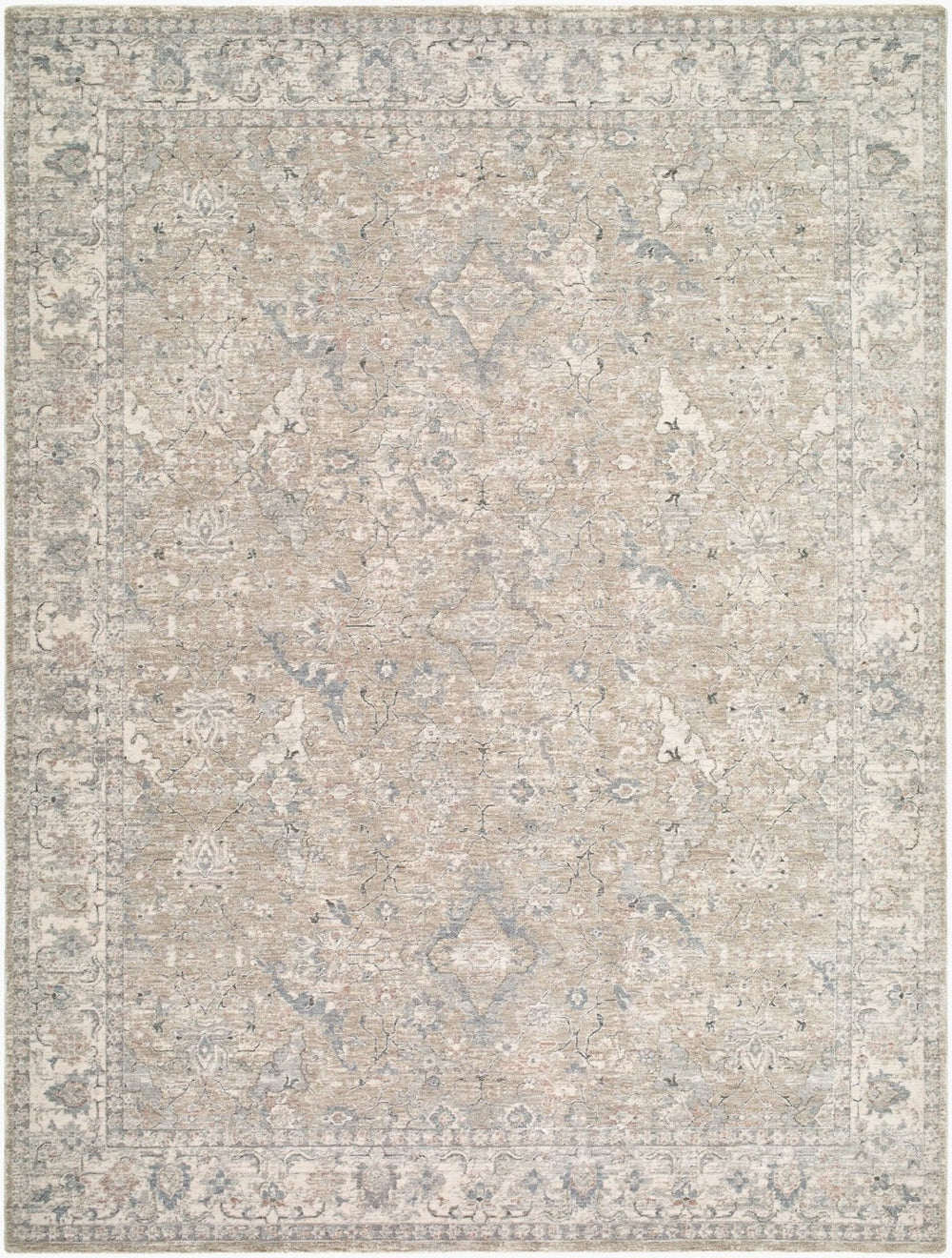 Livabliss Poetry Traditional Fringe Area Rug Machine Woven Polyester for Living and Dining Rooms Cream, Slate 9' x 12'2" POI2308-9122