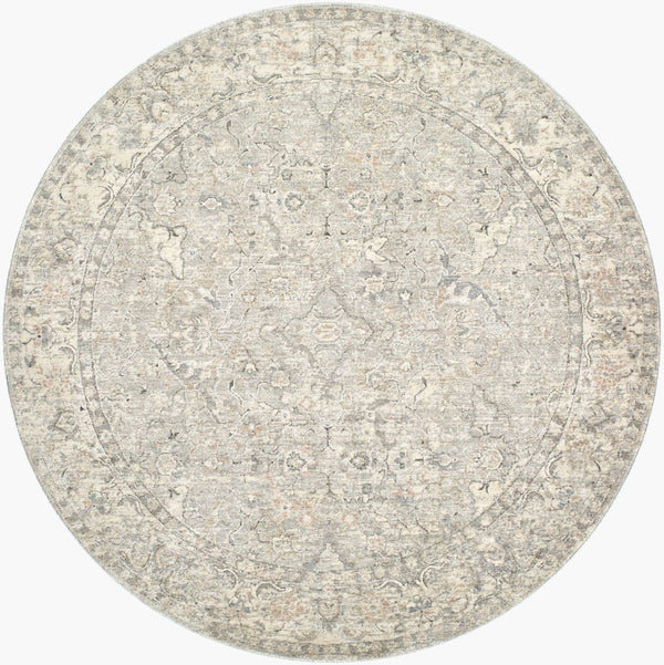 Livabliss Poetry Traditional Fringe Area Rug Machine Woven Polyester for Large Living Rooms Slate, Cream 6'7" x 6'7" POI2309-67RD