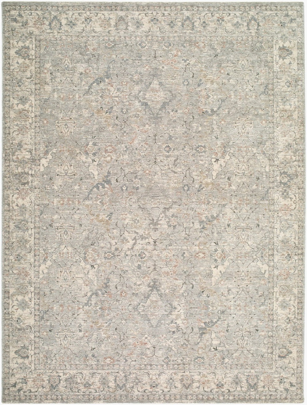 Livabliss Poetry Traditional Fringe Area Rug Machine Woven Polyester for Large Living Rooms Slate, Cream 6'7" x 9'6" POI2309-6796