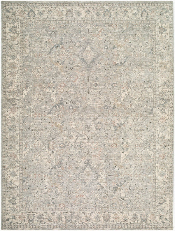 Livabliss Poetry Traditional Fringe Area Rug Machine Woven Polyester for Large Living Rooms Slate, Cream 6'7" x 9'6" POI2309-6796