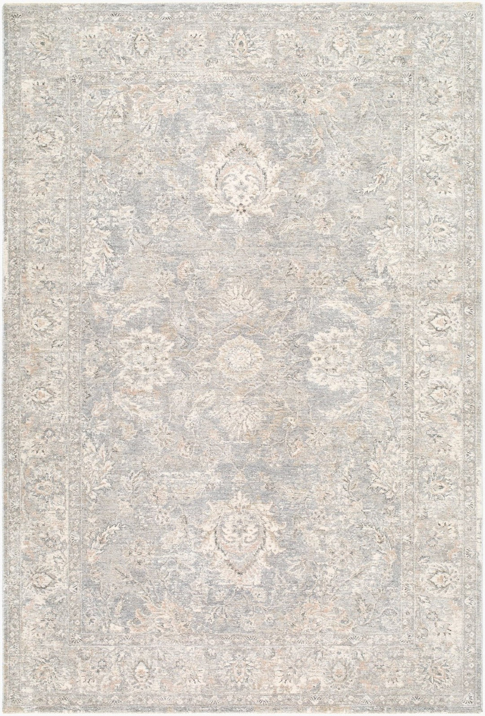 Livabliss Poetry Turkish Inspired Machine Woven Polyester Area Rug with Fringe for Large Rooms Slate, Cream 5' x 7'5" POI2310-575