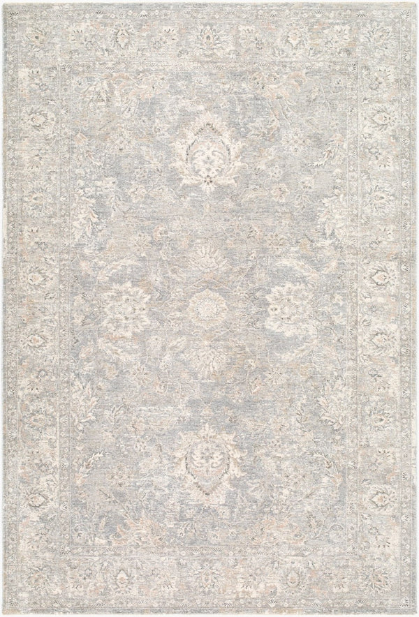 Livabliss Poetry Turkish Inspired Machine Woven Polyester Area Rug with Fringe for Large Rooms Slate, Cream 5' x 7'5" POI2310-575