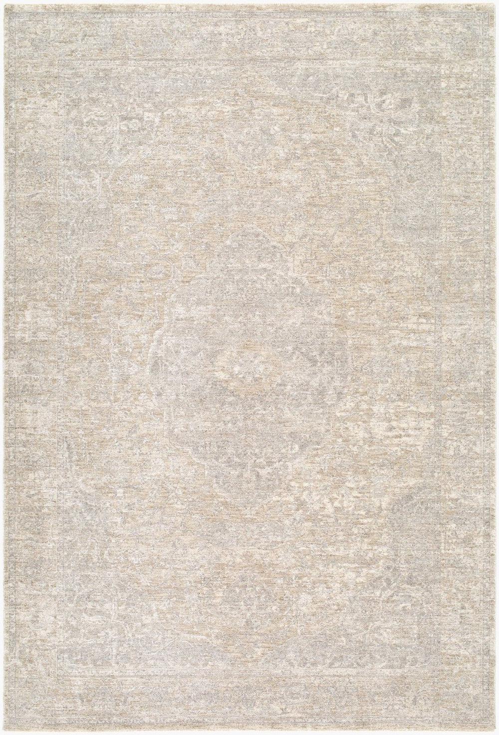 Livabliss Poetry Collection Medallion Area Rug Turkish Woven Polyester with Fringe for Living Room Light Beige, Li 7'10" x 10'2" POI2316-710102