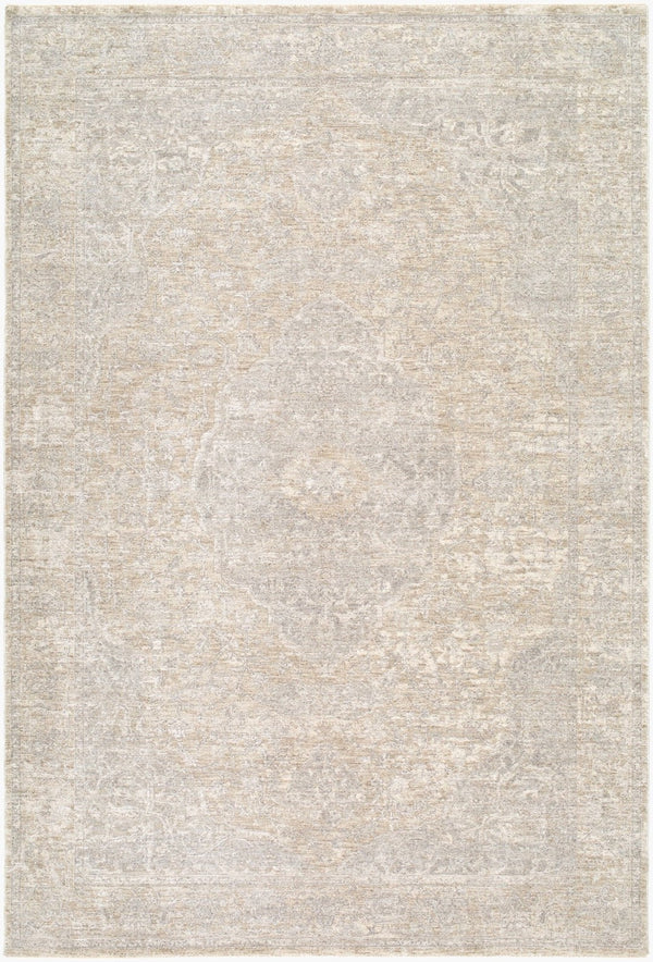 Livabliss Poetry Collection Medallion Area Rug Turkish Woven Polyester with Fringe for Living Room Light Beige, Li 7'10" x 10'2" POI2316-710102