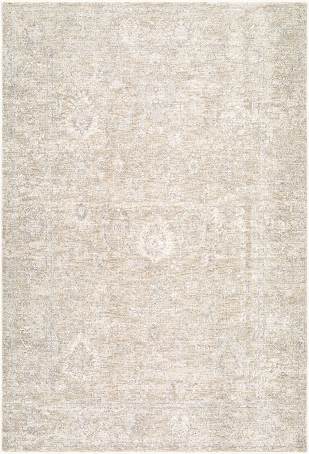 Livabliss Poetry Oriental Fringe Area Rug Machine Woven Polyester for Large Living Rooms Light Beige, Cr 9' x 12'2" POI2320-9122