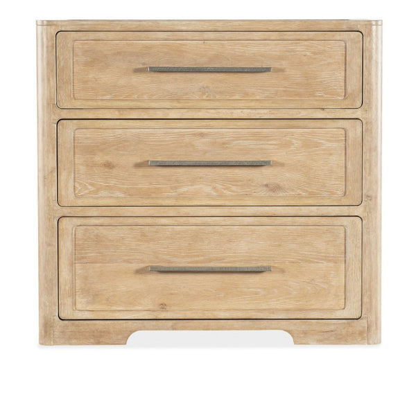 Hooker Furniture Retreat Dune Three-Drawer Nightstand With Oak & Maple Veneer, Self-Closing Drawers, Pewter Pulls 6950-90015-80