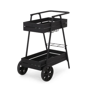 English Elm Christopher Knight Home® - REX Industrial Black Iron Bar Cart with Wheels, Wine Bottle Holders & Matte Powder-Coated Frame 71521.00BLK