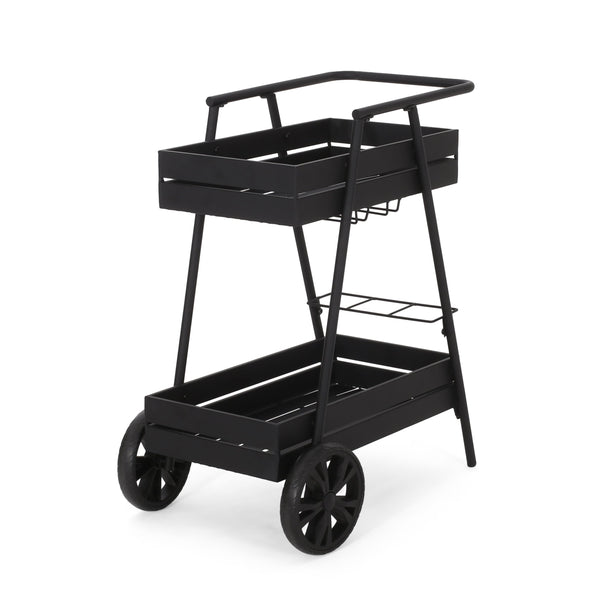 English Elm Christopher Knight Home® - REX Industrial Black Iron Bar Cart with Wheels, Wine Bottle Holders & Matte Powder-Coated Frame 71521.00BLK