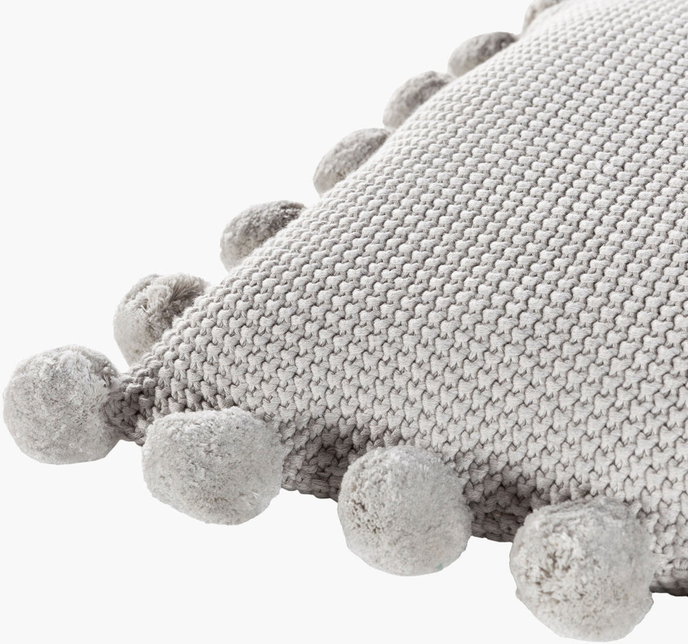 Surya Pomtastic 18" Knitted Cotton Accent Pillow Kit - Unique Cottage Charm For Your Home Decor Today! Light Gray Cotton,Cotton Pom003-1818p