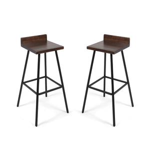 English Elm Christopher Knight Home® - JUT Bidwell Acacia Wood Bar Stool Set of 2 — Handcrafted Low-Back Counter Stools with Iron Legs Brown 64648.00DBRN