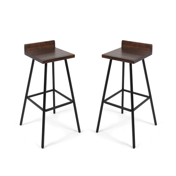 English Elm Christopher Knight Home® - JUT Bidwell Acacia Wood Bar Stool Set of 2 — Handcrafted Low-Back Counter Stools with Iron Legs Brown 64648.00DBRN
