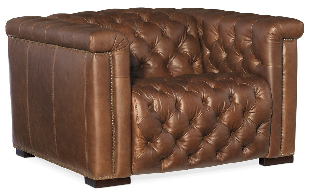 Hooker Furniture Savion Grandier Power Recliner In Saddle Bag Caramel Leather With Tufted Back, Adjustable Headrest SS434-P1-089