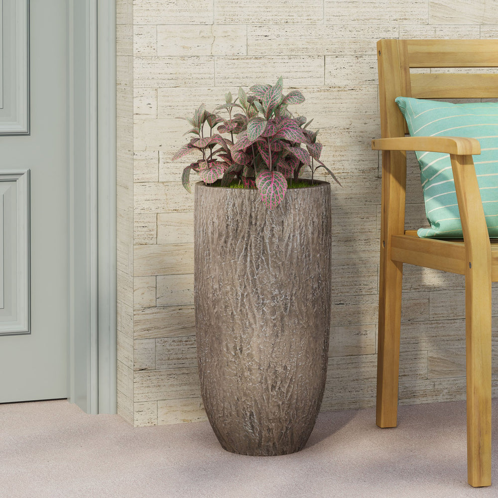 English Elm Mgo Tall Cylindrical Outdoor Planter Textured Column Style for Patio or Garden 73363.00