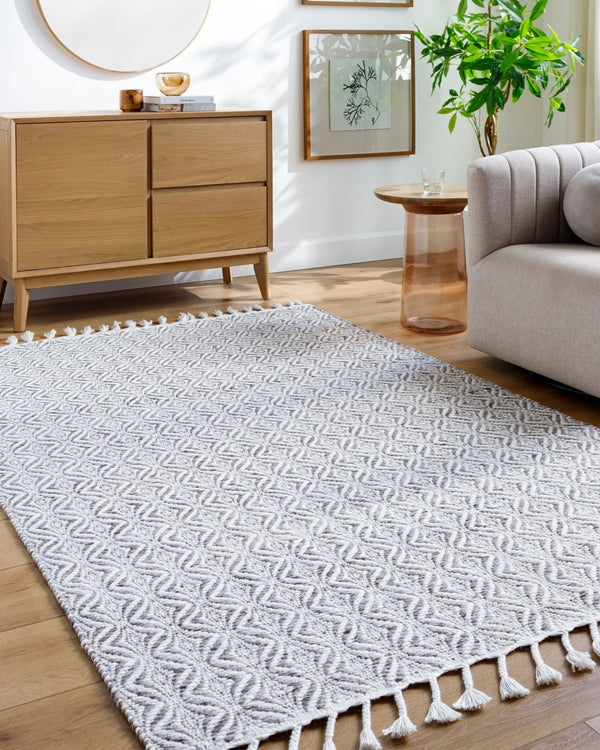 Livabliss Peony Handwoven Flatweave Accent Rug Bohemian Fringe Detail for Entryways and Small Spaces Pewter, Dove Gr 2' x 3' PON2300-23