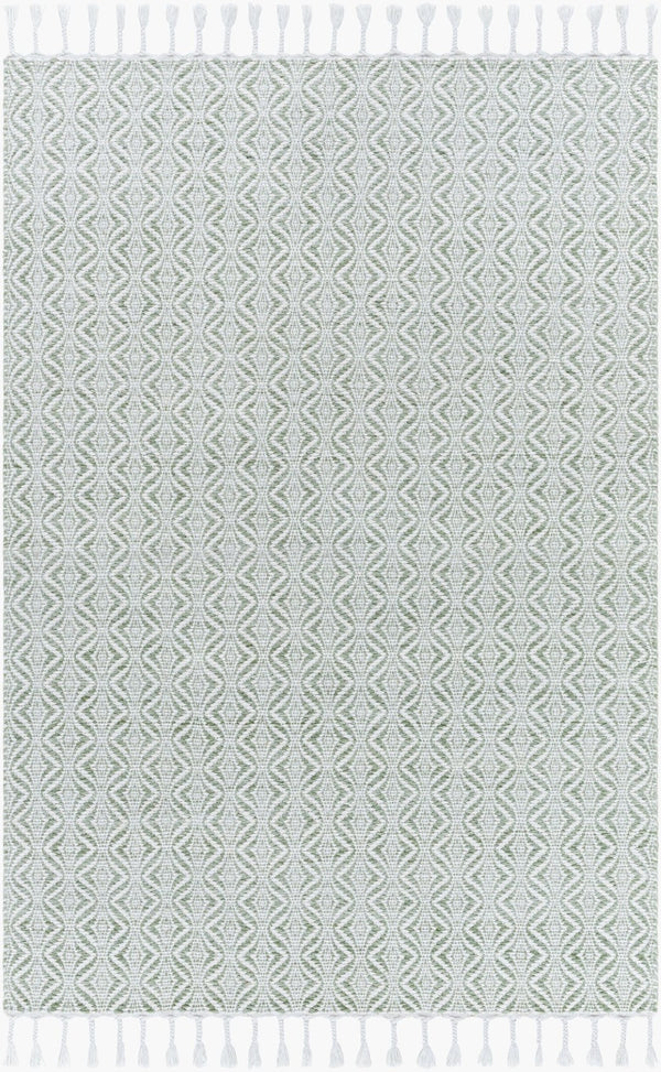 Livabliss Peony Bohemian Flatweave Accent Rug Handwoven Recycled Pet Yarn Entryway Artisan Sage, Ivory 5' x 7'6" PON2301-576